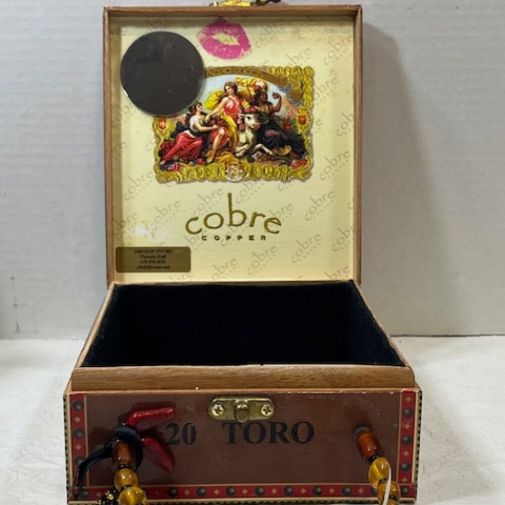 Cigar Handbag Box Purse Black Pearl Cobre Copper Beaded Handle Unique 6"x7"